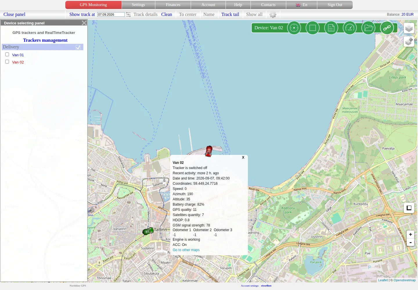 Live map with a fresh green object and an old red object selected