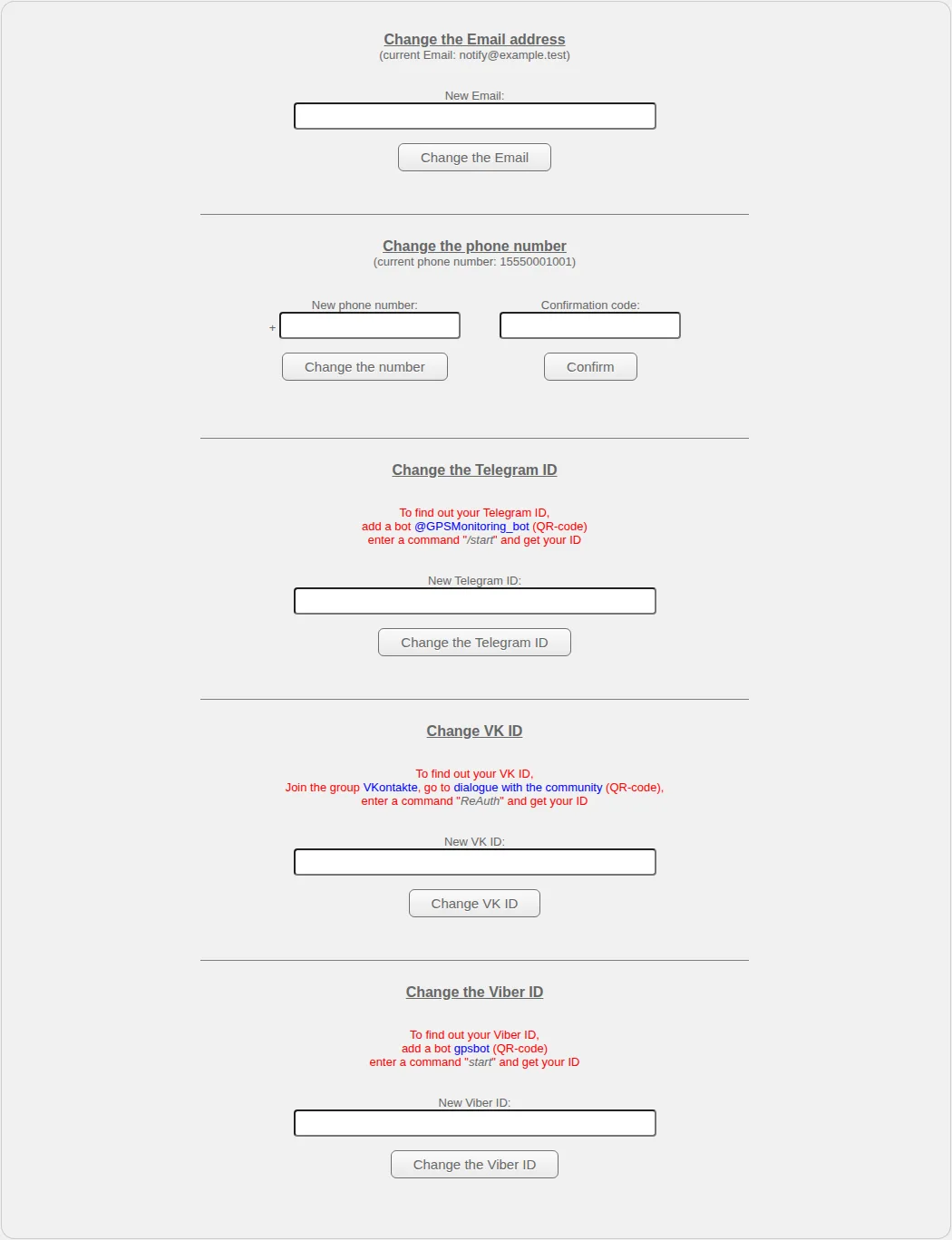Email, phone and messaging-channel identifier settings