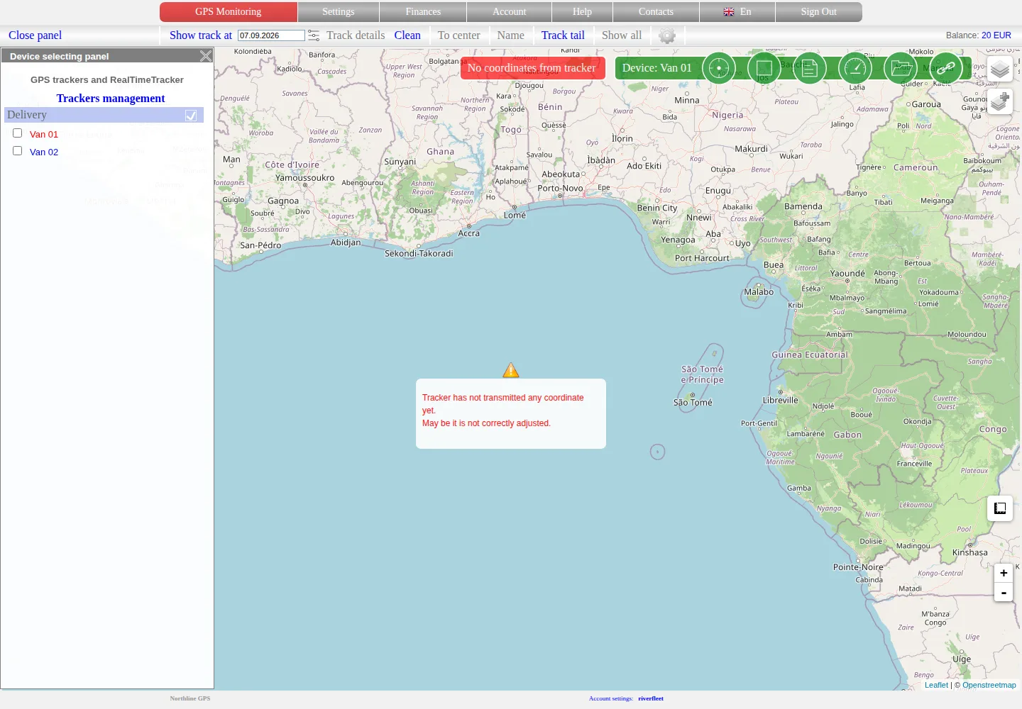 Map message stating that the tracker has not sent its first coordinate